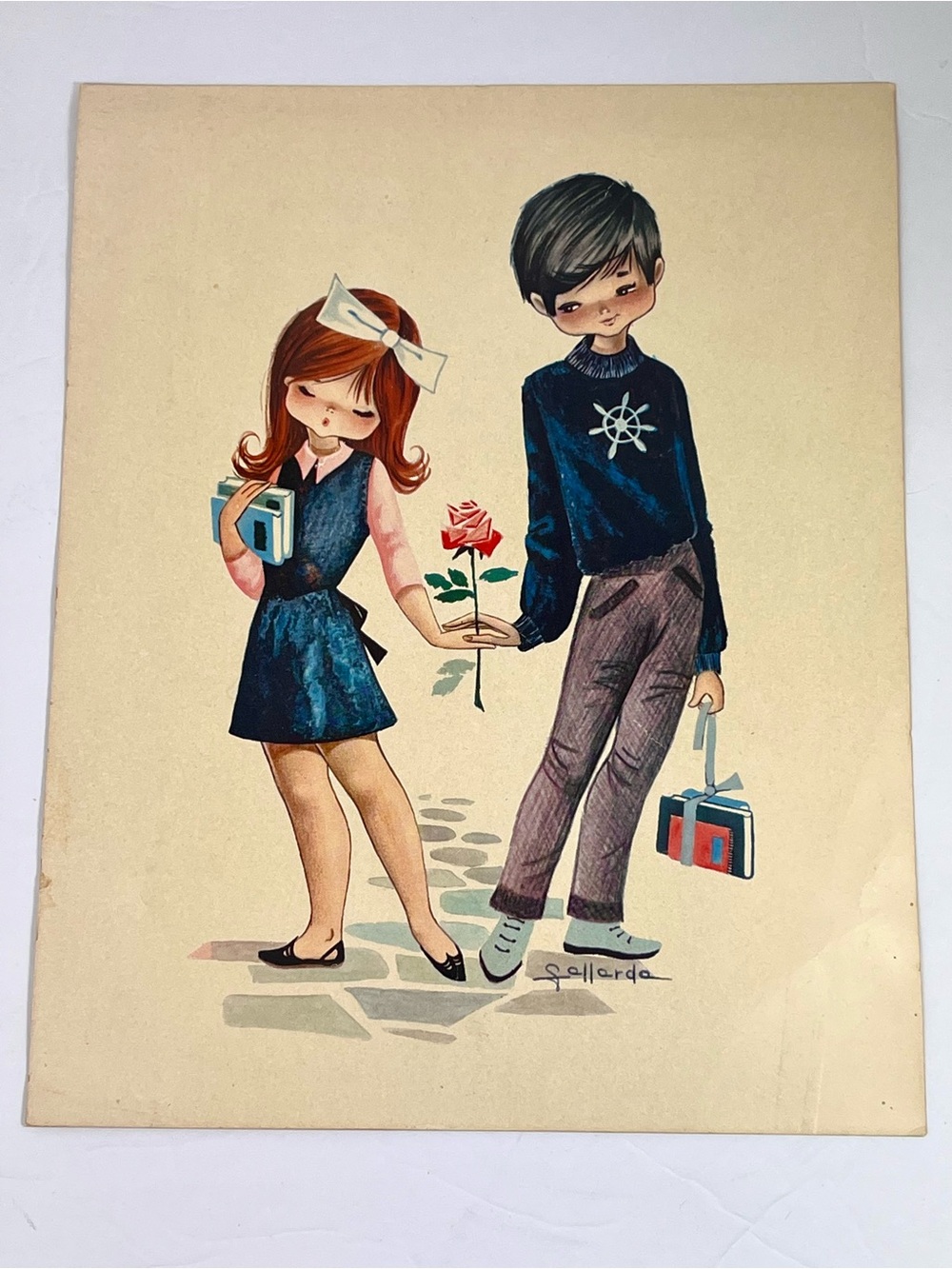 VTG Boy Girl In Love Art Print Gallarda Kitsch Postal Drawing Serie 3275/3 Spain